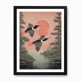 Vintage Japanese Inspired Bird Print Loon 1 Art Print