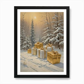 Christmas Presents In The Snow Art Print