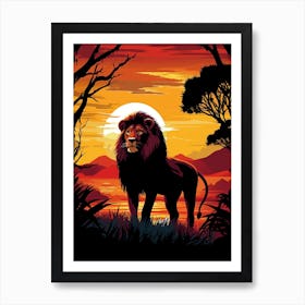 African Lion Sunset Silhouette 1 Art Print