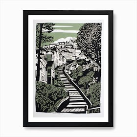 Lombard Street San Francisco Linocut Illustration Style 4 Art Print