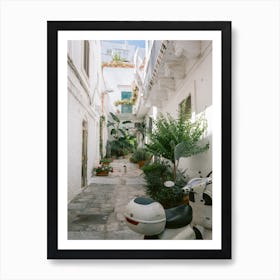 White Vespa Botanical Street Art Print