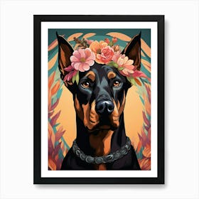 Doberman Pinscher Portrait With A Flower Crown, Matisse Painting Style 2 Art Print