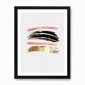 Gold And Black Brushstrokes Art Print