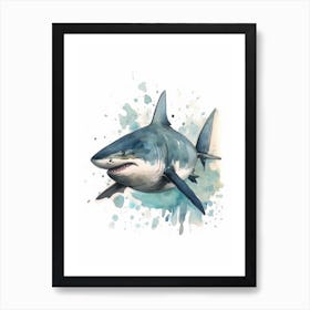 Cartoon Watercolour Bull Shark Kids Nursery 4 Art Print