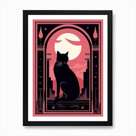 The Tower Tarot Card, Black Cat In Pink 2 Art Print