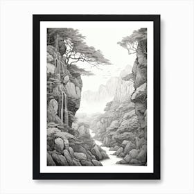 Yakushima Island In Kagoshima, Ukiyo E Black And White Line Art Drawing 3 Art Print