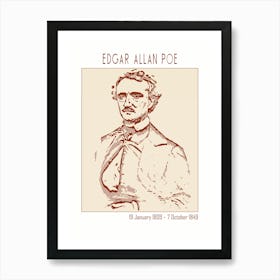 Line Art Minimalist – Edgar Allan Poe American Writer, Poet, Author 1 Art Print