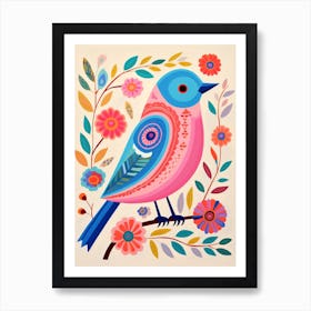 Pink Scandi Eastern Bluebird 1 Art Print