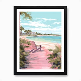 An Illustration In Pink Tones Of  Grace Bay Beach Turks And Caicos 2 Art Print