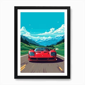 A Ferrari F50 In The Route Des Grandes Alpes Illustration 1 Art Print