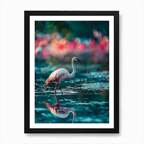 Flamingo In Water Art Print