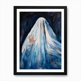 Watercolor Painting Capturing A Figure Shrouded In A Translucent Veil Reminiscent Of Religious Icon Art Print