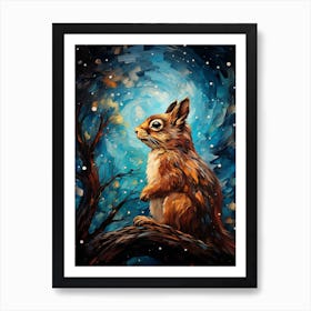 Squirrel In The Night Sky Art Print