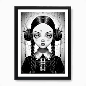 Portrait Of Wednesday Addams Line Art Dark 1 Fan Art Art Print