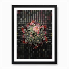 Vintage French Rosebush with Variegated Flower Wreath on Dot Bokeh Pattern n.0190 Art Print