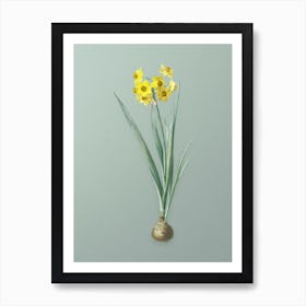 Vintage Daffodil Botanical Art on Mint Green n.0374 Art Print