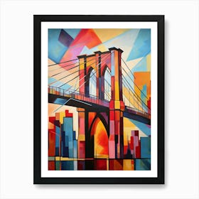 Brooklyn Bridge New York City V, Vibrant Modern Abstract Painting Art Print