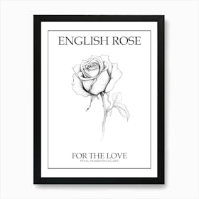 English Rose Black And White Line Drawing 9 Poster Art Print