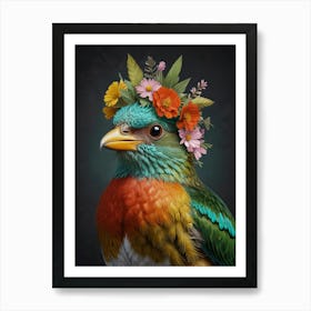 Bird With Flower Crown European Robin 4 Art Print