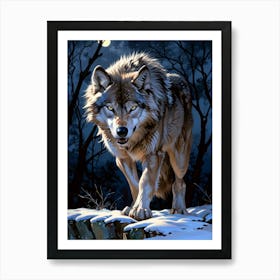 Wolf At Night 2 Art Print