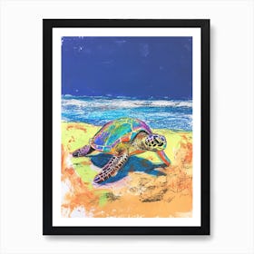 Sea Turtle On The Beach Crayon Doodle 4 Art Print