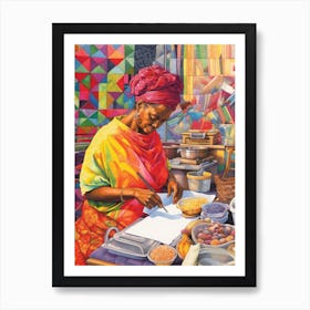 Afro Cooking Pencil Drawing Patchwork 6 Art Print