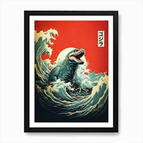 Godzilla And The Great Wave Off Kanagawa Art Print