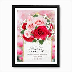 Bouquet Of Vibrant Red And Pink Roses Intertwined With Delicate Babys Breath Cascading As A Lush (4) Art Print