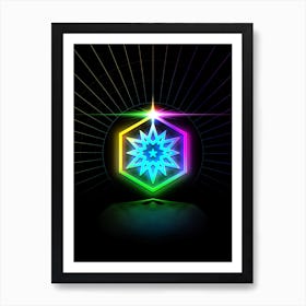 Neon Geometric Glyph in Candy Blue and Pink with Rainbow Sparkle on Black n.0172 Art Print