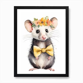 Baby Opossum Flower Crown Bowties Woodland Animal Nursery Decor (17) Result Art Print