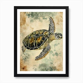 Vintage Green Sea Turtle Painting 2 Art Print
