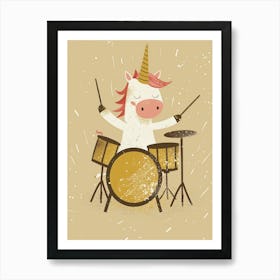 Unicorn Playing Drums Muted Pastel 2 Art Print