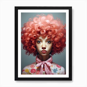 The Girl With Rosy Pink Curly Hair 1 Art Print