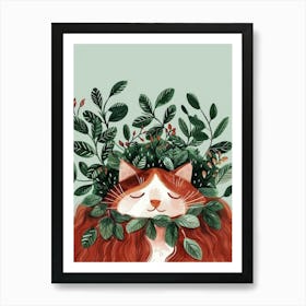 Cat With Leaves 12 Art Print