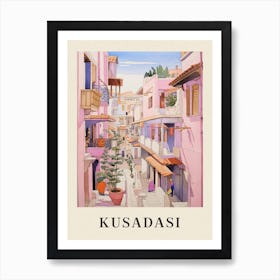 Kusadasi Turkey 2 Vintage Pink Travel Illustration Poster Art Print