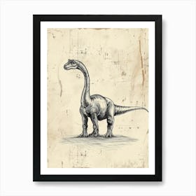 Edmontosaurus Dinosaur Black Ink & Sepia Illustration 3 Art Print