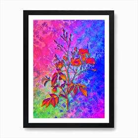 Pink Noisette Roses Botanical in Acid Neon Pink Green and Blue Art Print