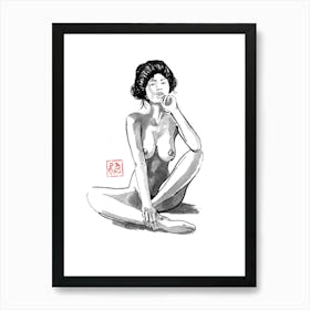 Geisha Nude And thinking Art Print