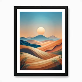 Desert Landscape With Palm Trees 5 Art Print