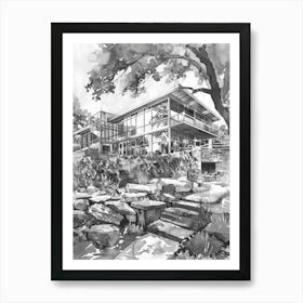 Nature Science Center Austin Texas Black And White Watercolour 1 Art Print