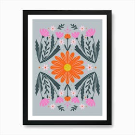 Orange And Pink Flowers Art Print