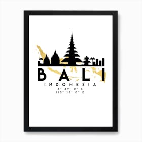 Bali Indonesia Silhouette City Skyline Map Art Print