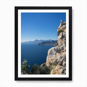 Seagull on a rock overlooking the Mediterranean Sea Art Print