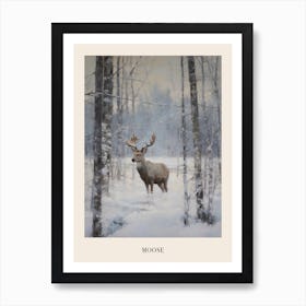 Vintage Winter Animal Painting Poster Moose 1 Art Print