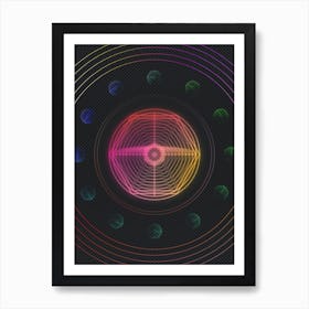 Neon Geometric Glyph in Pink and Yellow Circle Array on Black n.0046 Art Print