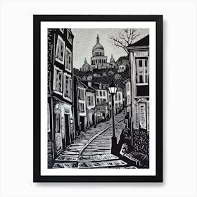 Montmartre Paris France Linocut Illustration Style 3 Art Print