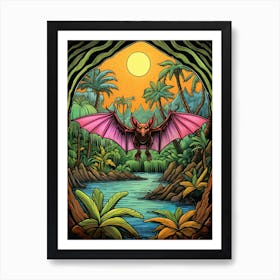 Fruit Bat Floral Vintage Illustration 7 Art Print