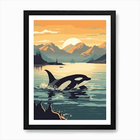 Orca Sunset & The Mountains Graphic Design 2 Art Print