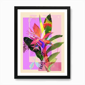 Heliconia 3 Neon Flower Collage Art Print