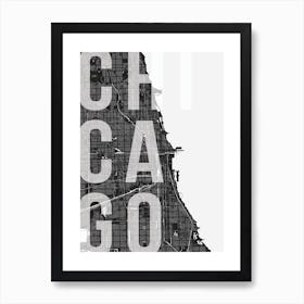 Chicago Mono Street Map Text Overlay Art Print